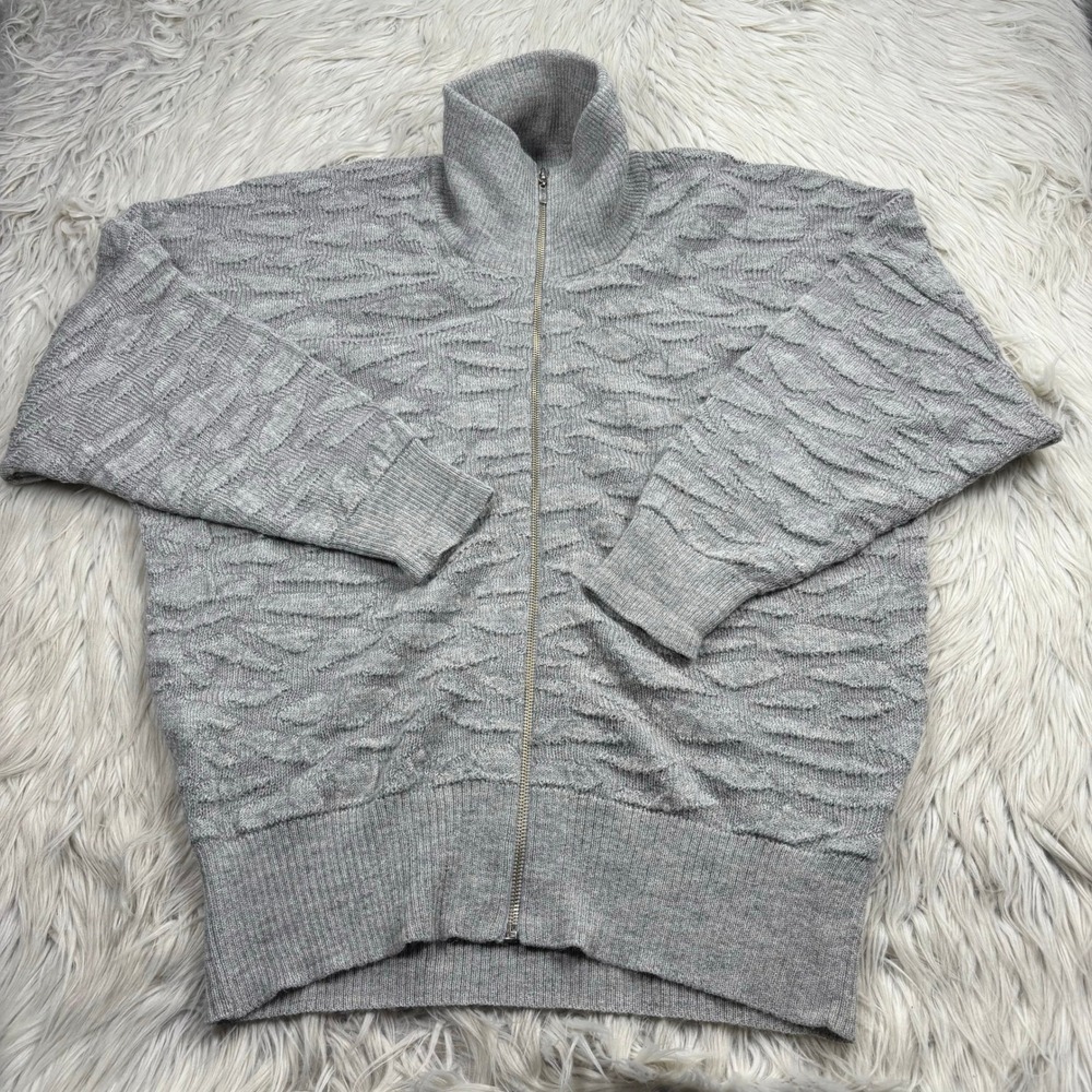 Kuna Men's M Gray Textured Knit Zip Front Mock Neck Cardigan Sweater Alpaca Peru